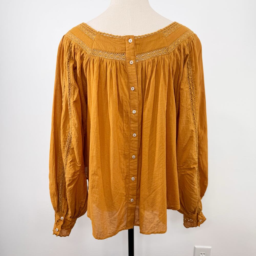 NWT Free People Faraway Fields Top Mustard Embroidered Flowy Boho Casual Size S - Picture 10 of 16
